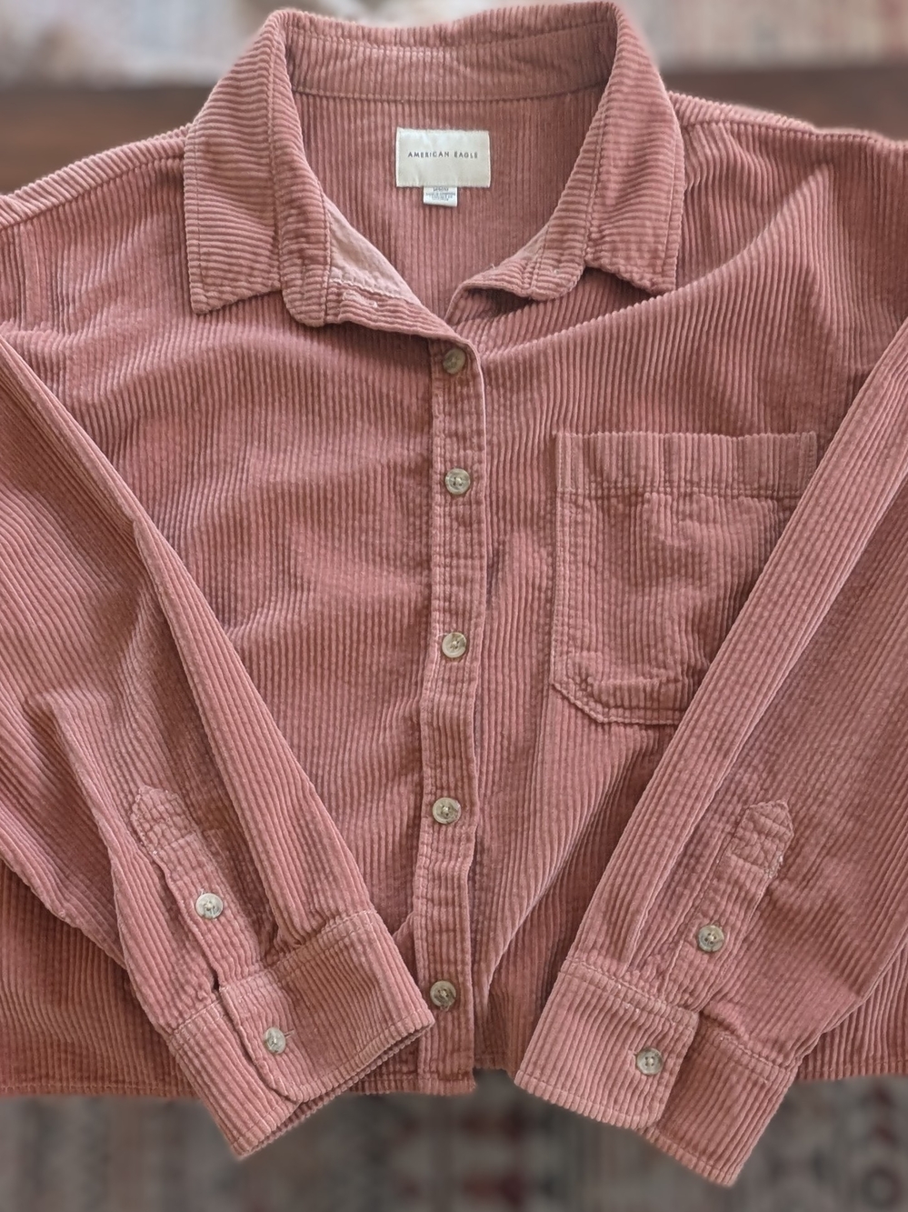American Eagle Outfitters Corduroy Button-Down Shirt - Rose